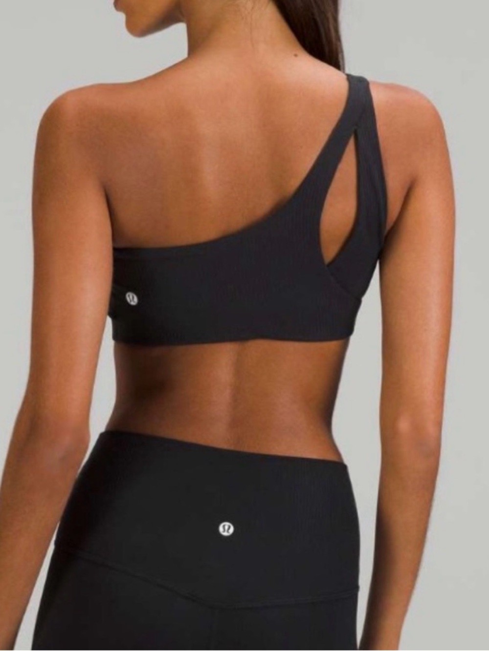 lululemon athletica Black Ribbed One-Shoulder sports bra